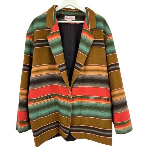 Allison Tracy Wool Striped Blazer Women's Size Large Brown Green Red Tan - Picture 5 of 8